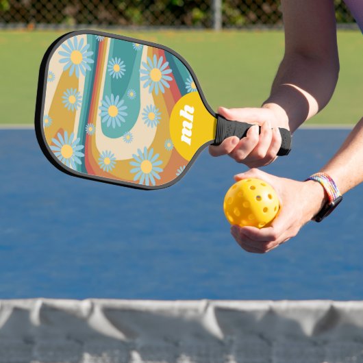 Retro 70er Daisy Blume Monogramm Pickleball Schläger (InSitu)