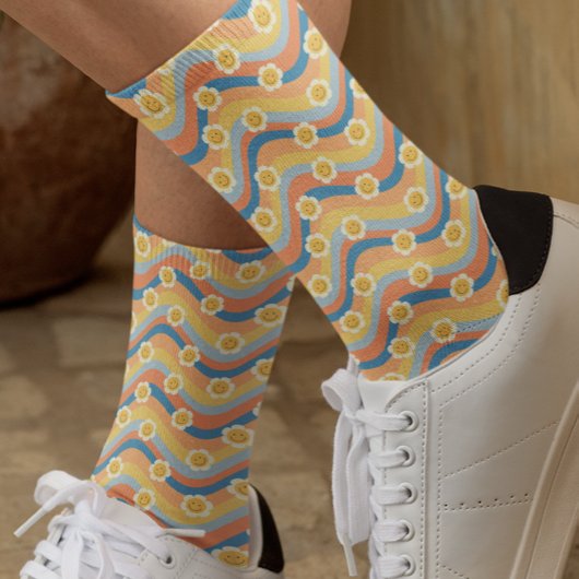Retro 70er Daisy Blume Regenbogenstreifen Socken