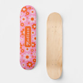 Retro 70er Daisy Orange Pink Name Skateboard (Vorderseite)