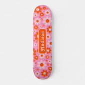 Retro 70er Daisy Orange Pink Name Skateboard (Vorne)