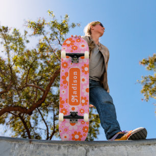 Retro 70er Daisy Orange Rosa Name Skateboard