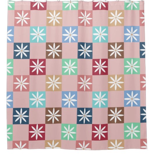 Retro 70er Daisy Schachbrett Board Muster Duschvorhang (Vorderseite)