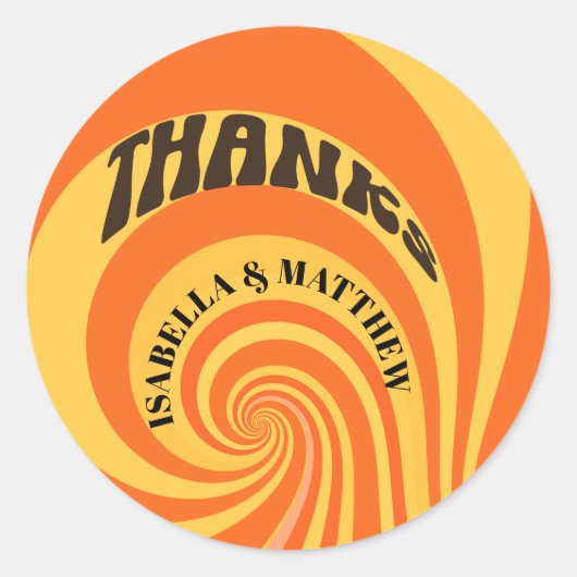 Retro 70er dank Orange Yellow Wedding Runder Aufkleber (Vorderseite)