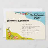 Retro 70er Dekorative florale Engagement Party Einladung (Vorderseite)