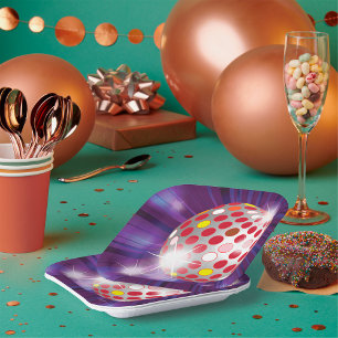 Retro 70er Disco-Kugel in leuchtendem Rot Pappteller
