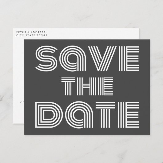 Retro 70er Disco Style Save the Date Schwarz-weiß Postkarte (Vorne/Hinten)