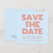 Retro 70er Disco-Typografie Cool Blau Orange Save The Date (Vorne/Hinten)