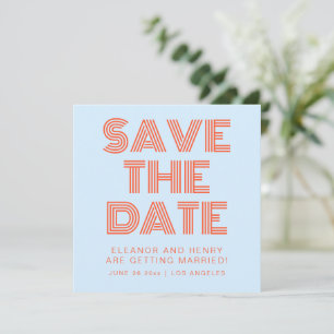 Retro 70er Disco-Typografie Cool Blau Orange Save The Date