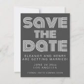 Retro 70er Disco Typografie Schwarz/Weiß Hochzeit Save The Date (Vorderseite)