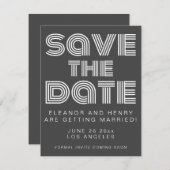 Retro 70er Disco Typografie Schwarz/Weiß Hochzeit Save The Date (Vorne/Hinten)