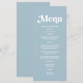 Retro 70er Dusty Blue Wedding Menükarte (Vorne/Hinten)