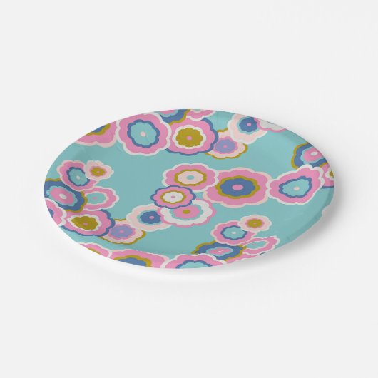 Retro 70er Floral Boho Pattern Pappteller (Schrägansicht)