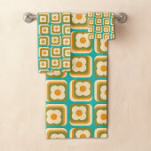 Retro 70er Floral Geometric Aquamarin Green Orange Badhandtuch Set