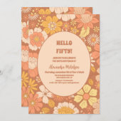 Retro 70er Floral Muster 50. Geburtstag Einladung (Vorne/Hinten)