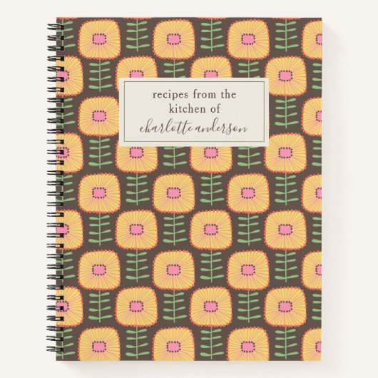 Retro 70er Floral Muster Brown Personalisiertes Re Notizblock (Vorderseite)