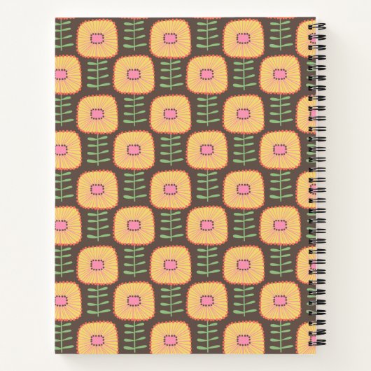 Retro 70er Floral Muster Brown Personalisiertes Re Notizblock (Rückseite)