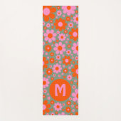 Retro 70er Floral Muster Monogramm Yogamatte (Vorderseite)