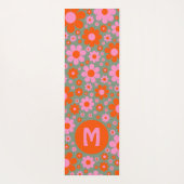 Retro 70er Floral Muster Monogramm Yogamatte (Rückseite)