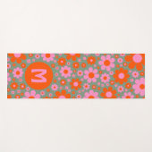 Retro 70er Floral Muster Monogramm Yogamatte (Vorderseite (Horizontal))