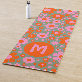 Retro 70er Floral Muster Monogramm Yogamatte