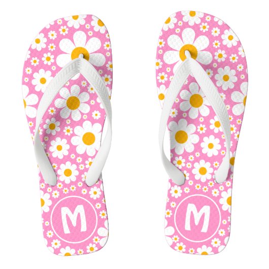 Retro 70er Floral Pink Monogramm Badesandalen (Fußbett)