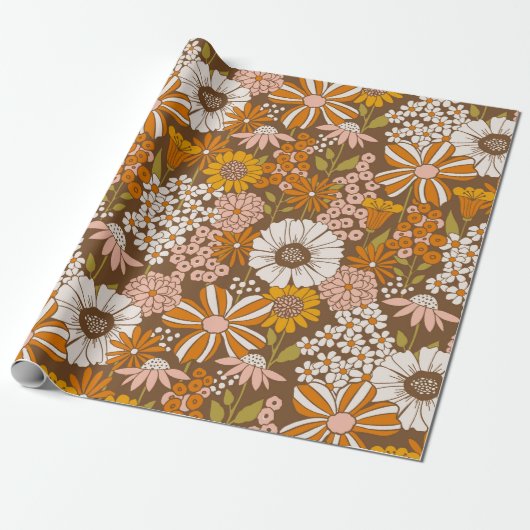 Retro 70er Floral Wrapping Paper Geschenkpapier (Ungerollt)