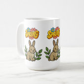 Retro 70er Frühling-Hasen Grafikdesign Kaffeetasse (Vorderseite Links)
