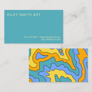 Retro 70er Gelb Blau Abstrakt trendy Visitenkarte