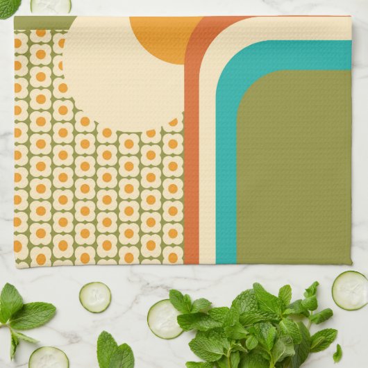 Retro 70er Geometric Floral Geschirrtuch (Gefaltet)