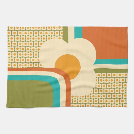 Retro 70er Geometric Floral Geschirrtuch (Horizontal)