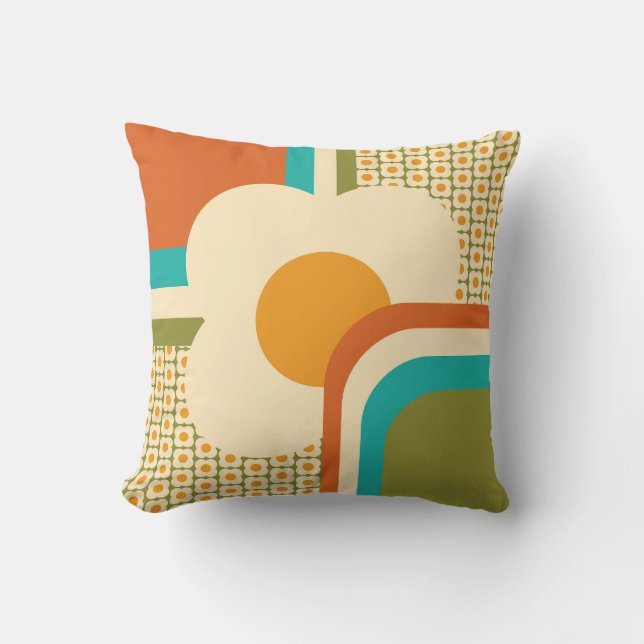 Retro 70er Geometric Floral Kissen (Vorderseite)