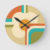 Retro 70er Geometric Floral Runde Wanduhr (Vorderseite)