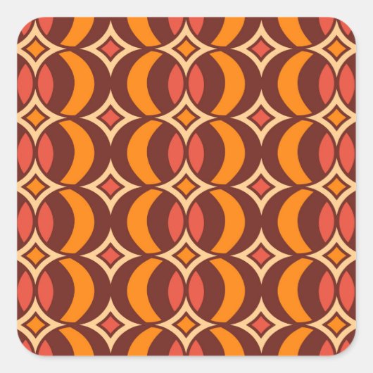 Retro 70er Geometric Globe Muster Herbst Quadratischer Aufkleber (Vorderseite)