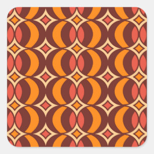 Retro 70er Geometric Globe Muster Herbst Quadratischer Aufkleber