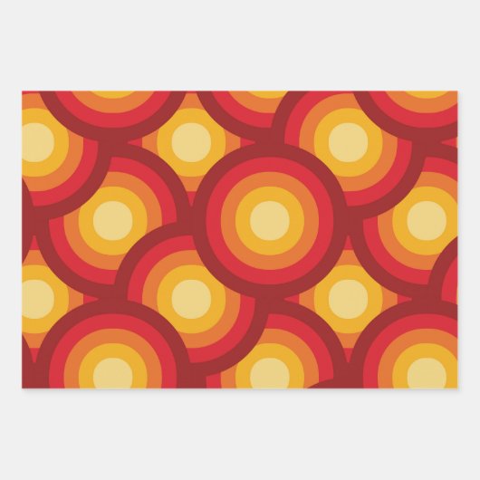 Retro-70er geometrische orange gelbbraune Kreise Geschenkpapier Set (Vorderseite 3)