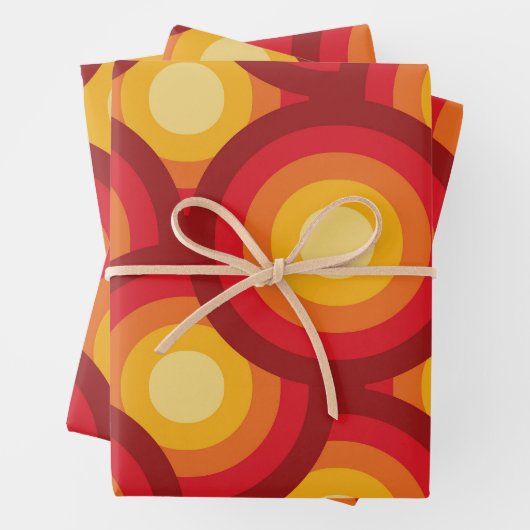 Retro-70er geometrische orange gelbbraune Kreise Geschenkpapier Set (Beispiel)
