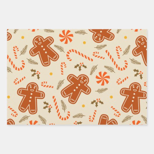 Retro 70er Gingerbread Man Weihnachtsdekorationspa Geschenkpapier Set (Vorderseite 3)