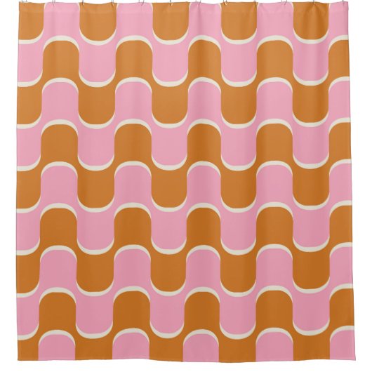 Retro 70er: Gold-Pink Wavy Muster. Duschvorhang (Vorderseite)
