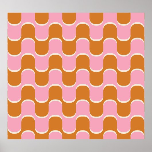 Retro 70er: Gold-Pink Wavy Muster. Poster (Vorne)