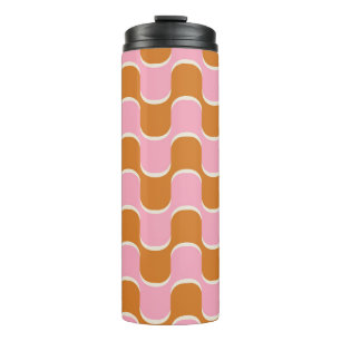 Retro 70er: Gold-Pink Wavy Muster. Thermosbecher