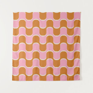 Retro 70er: Gold-Pink Wavy Muster. Wandteppich