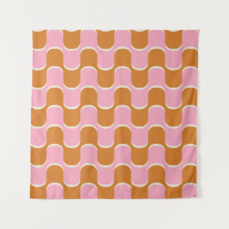 Retro 70er: Gold-Pink Wavy Muster. Wandteppich