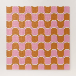 Retro 70er: Gold-Rosa Wellenmuster. Puzzle