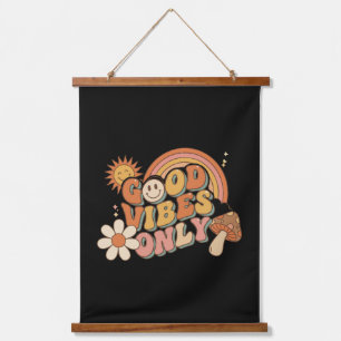  Retro 70er Good Vibes Only Groovy Smiley Gesicht  Wandteppich Mit Holzrahmen