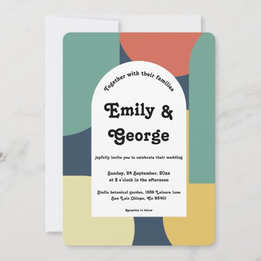 Retro 70er Groovy Abstrakt Wedding Einladung (Vorderseite)