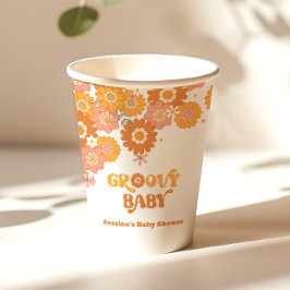 Retro 70er Groovy Babyblumendusche Pappbecher