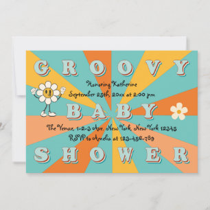 Retro 70er Groovy Babydusche Einladung