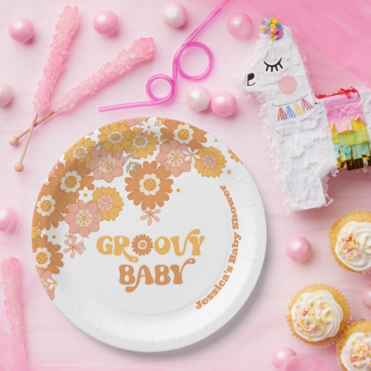 Retro 70er Groovy Babydusche Pappteller (Party)