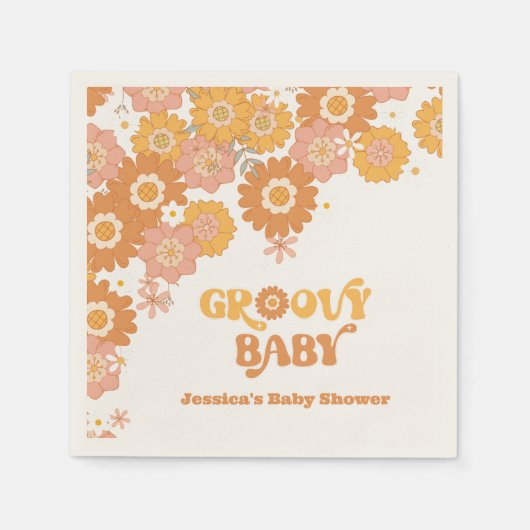 Retro 70er Groovy Babydusche Serviette (Vorderseite)