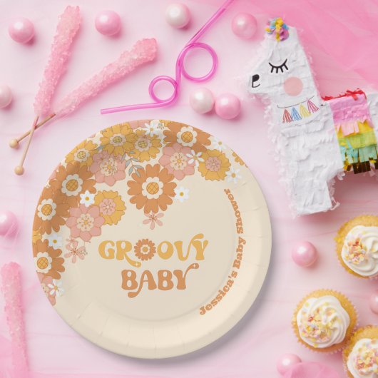 Retro 70er Groovy Babydusche Servietten Papier Tel Pappteller (Party)